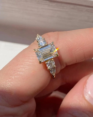 2 CT Emerald Cut Moissanite Three Stone Engagement Ring