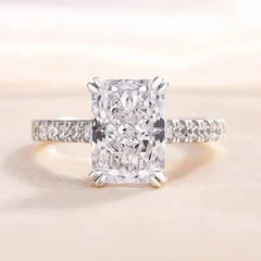 Radiant Cut Moissanite Engagement Ring with Pave Band