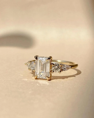 2 CT Emerald Cut Moissanite Three Stone Engagement Ring