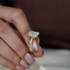 Radiant Cut Solitaire Engraved Vintage Inspired Bridal Ring