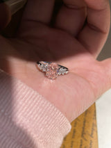 Oval Pink Moissanite Engagement Ring with Floral Side Stones