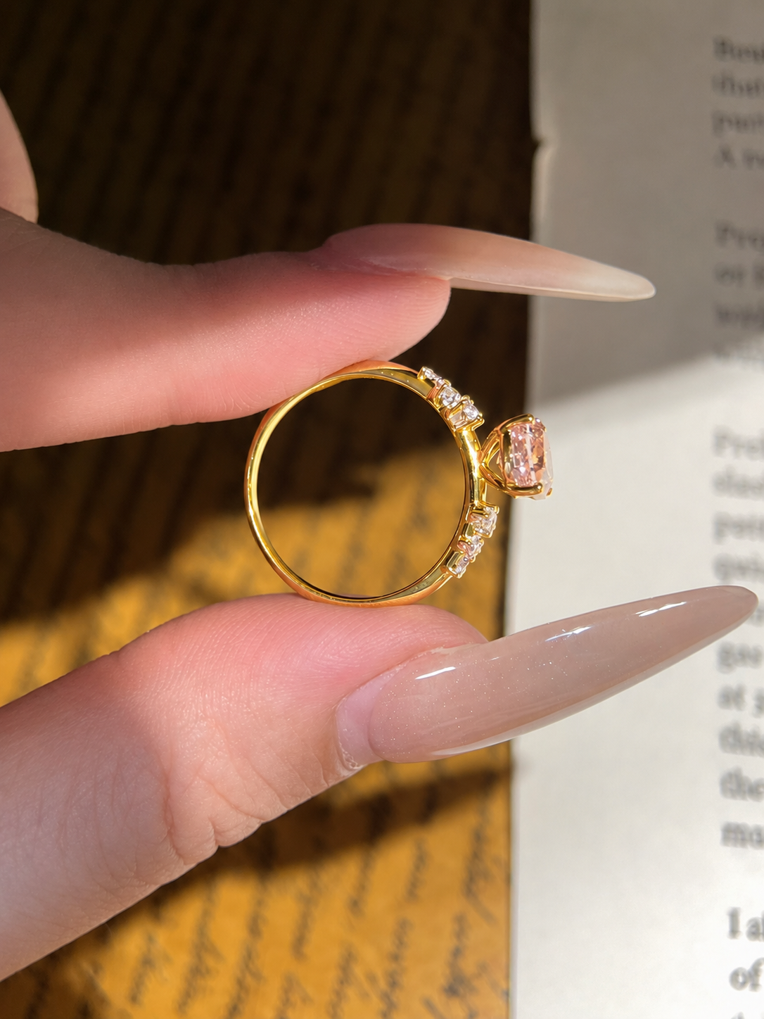 Oval Pink Moissanite Engagement Ring with Floral Side Stones