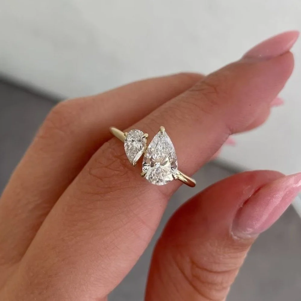 Handmade 1.50 Ct Pear Moissanite Diamond Ring | Unique Gold Promise Ring