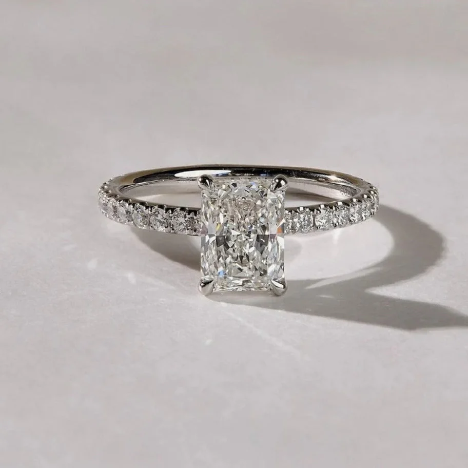 3 CT Radiant Cut Moissanite Pavé Engagement Ring