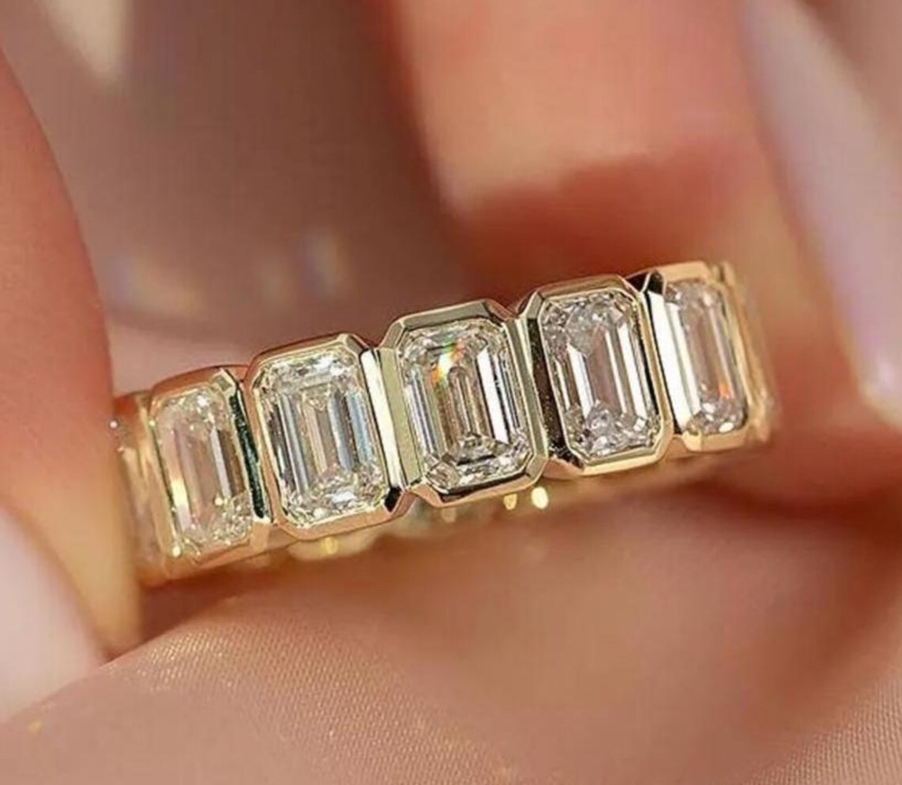 0.50 CT Emerald Cut Moissanite Bezel Wedding Band