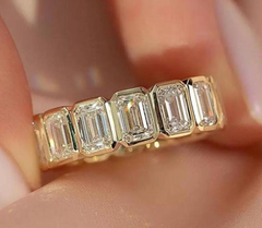 0.50 CT Emerald Cut Moissanite Bezel Wedding Band