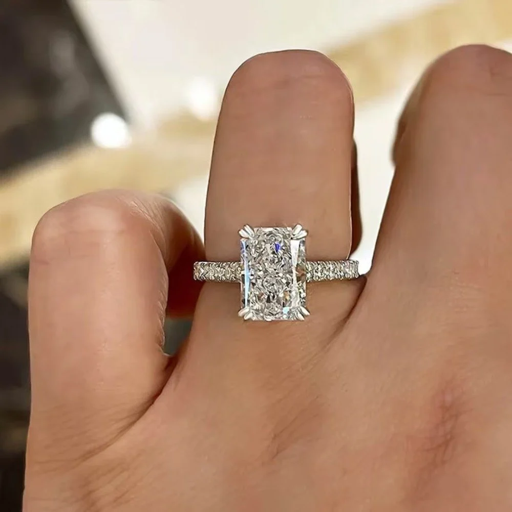 Radiant Cut Moissanite Engagement Ring with Pave Band