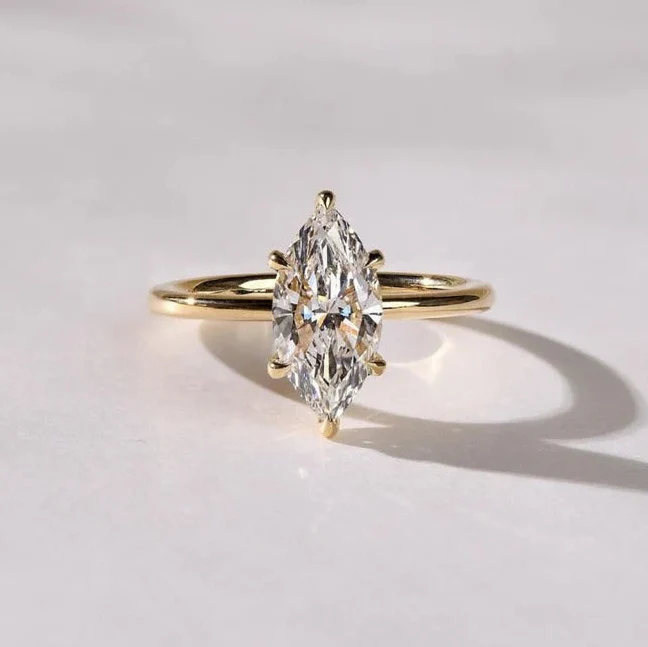 2 CT Marquise Cut Moissanite Solitaire Engagement Ring–Classic Gold Ring
