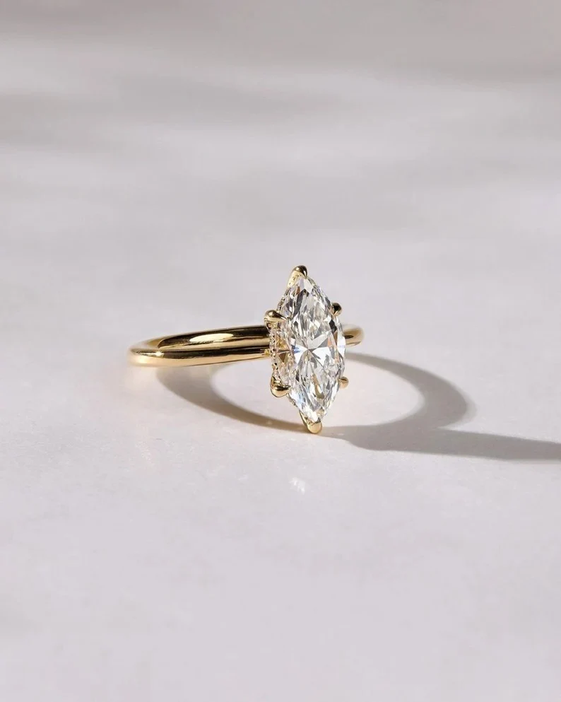 2 CT Marquise Cut Moissanite Solitaire Engagement Ring–Classic Gold Ring