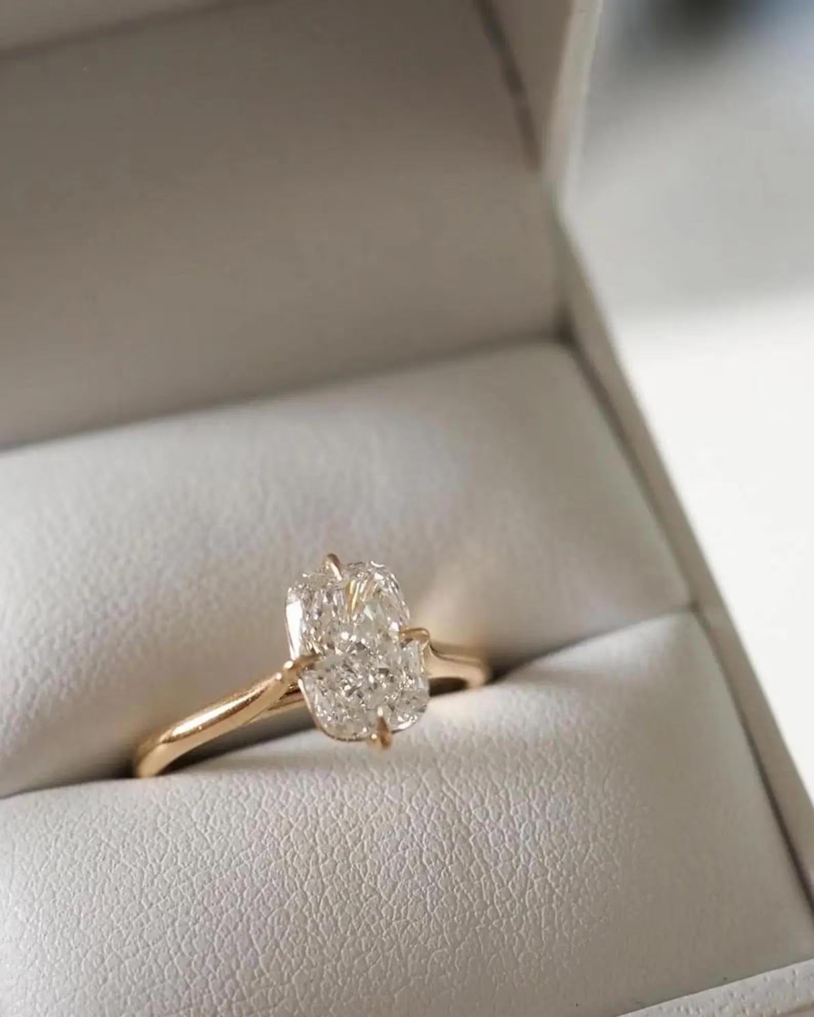 Elongated Cushion Cut Solitaire Engagement Ring, Lab Grown Diamond Ring