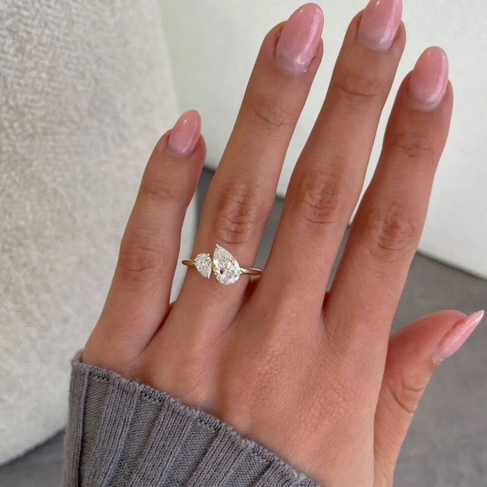 Handmade 1.50 Ct Pear Moissanite Diamond Ring | Unique Gold Promise Ring