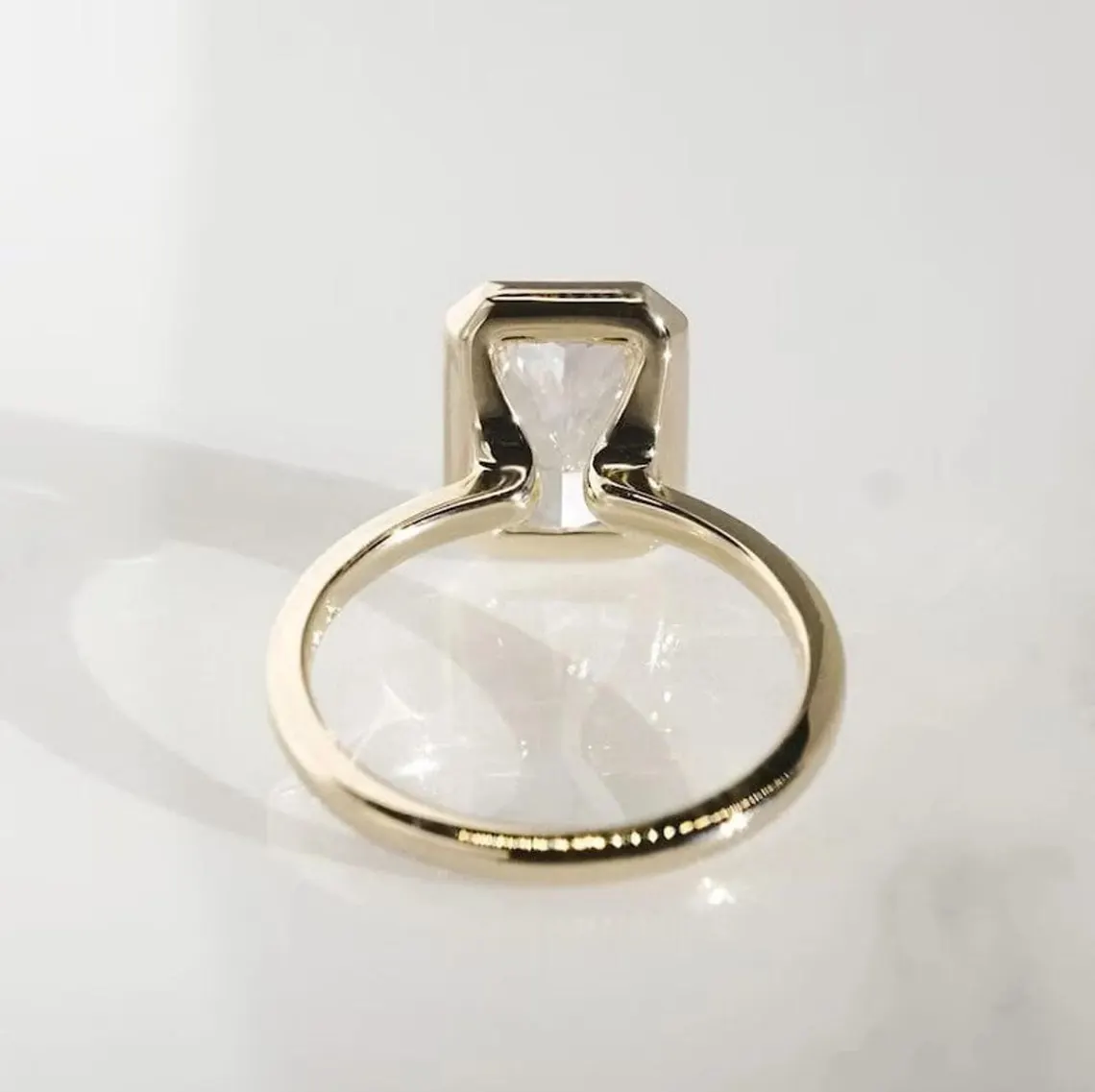 Radiant Cut Bezel Set Moissanite Engagement Ring in White Gold | Minimalist Promise Ring