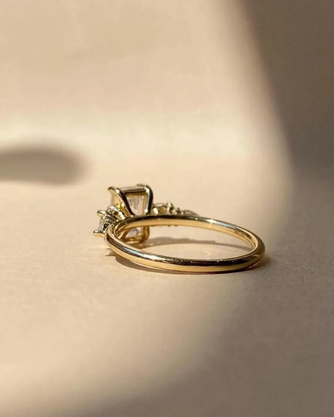 2 CT Emerald Cut Moissanite Three Stone Engagement Ring