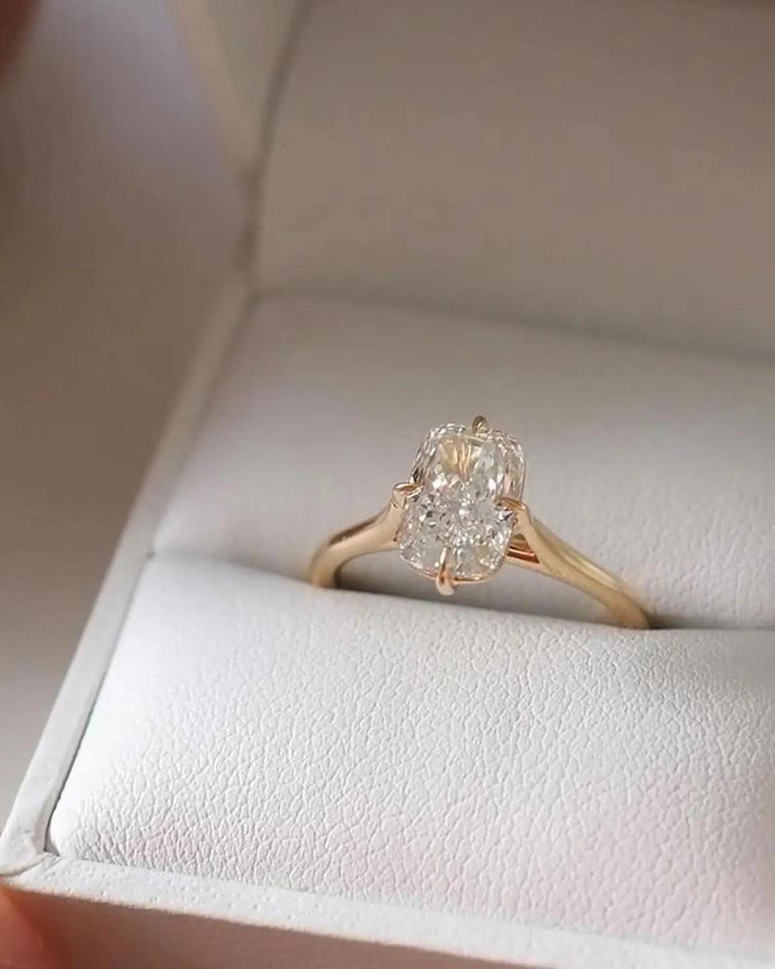 Elongated Cushion Cut Solitaire Engagement Ring, Lab Grown Diamond Ring