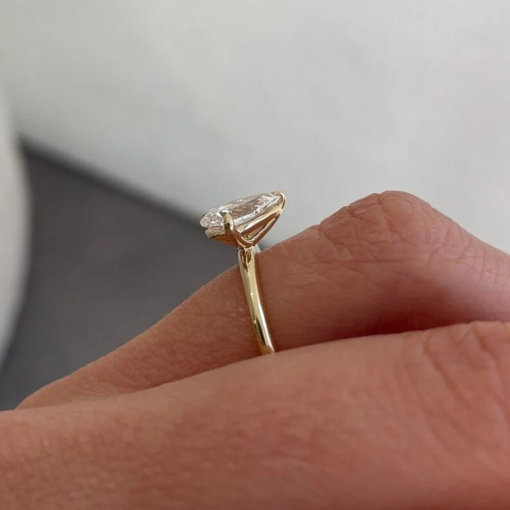 Handmade 1.50 Ct Pear Moissanite Diamond Ring | Unique Gold Promise Ring
