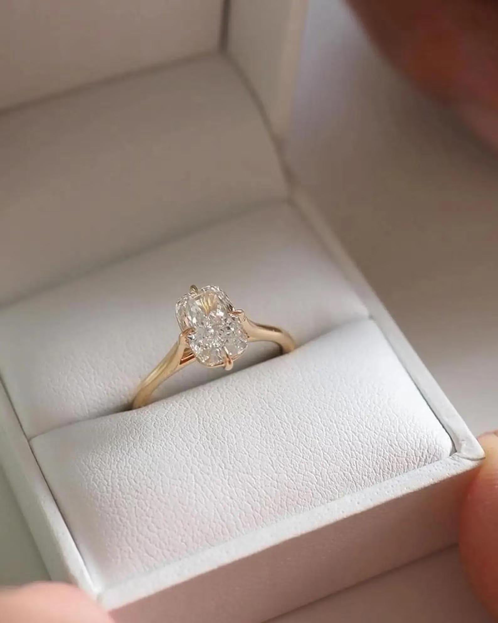 Elongated Cushion Cut Solitaire Engagement Ring, Lab Grown Diamond Ring