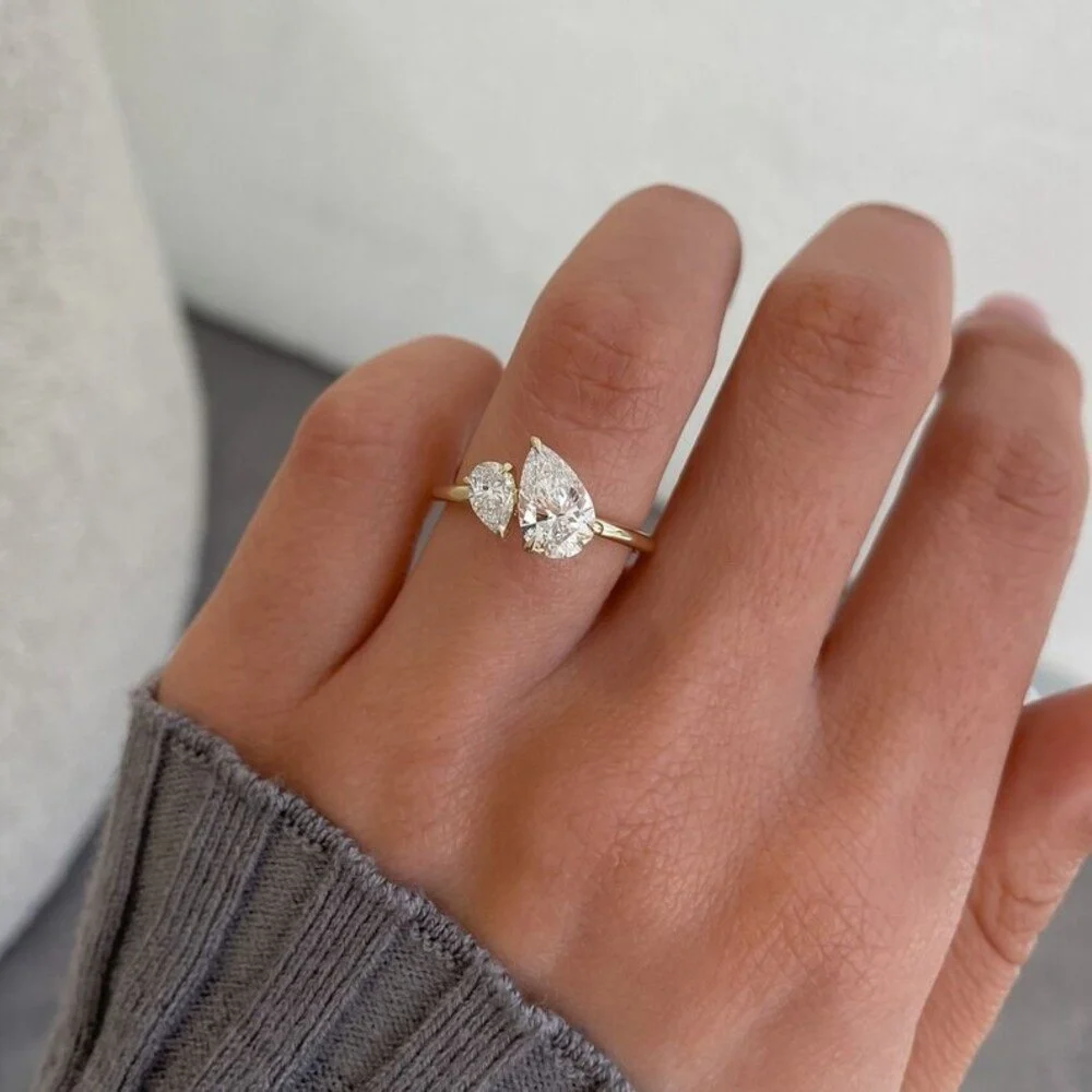 Handmade 1.50 Ct Pear Moissanite Diamond Ring | Unique Gold Promise Ring