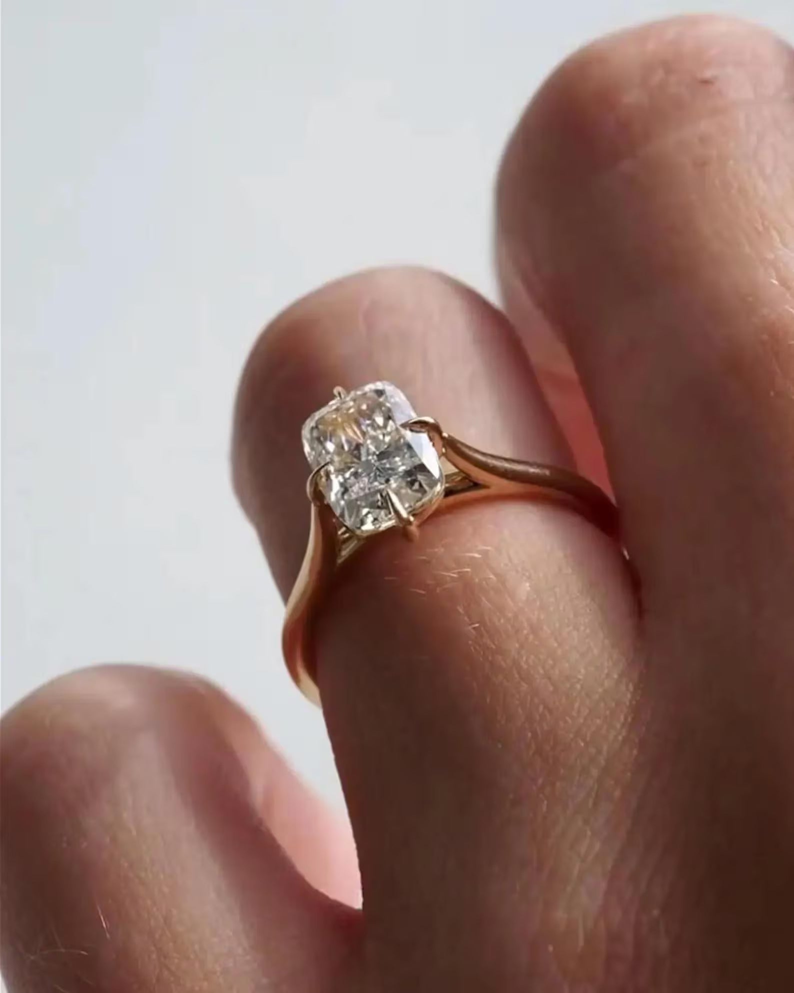 Elongated Cushion Cut Solitaire Engagement Ring, Lab Grown Diamond Ring