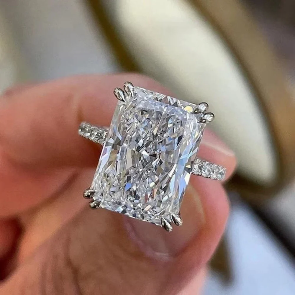 Radiant Cut Moissanite Engagement Ring with Pave Band