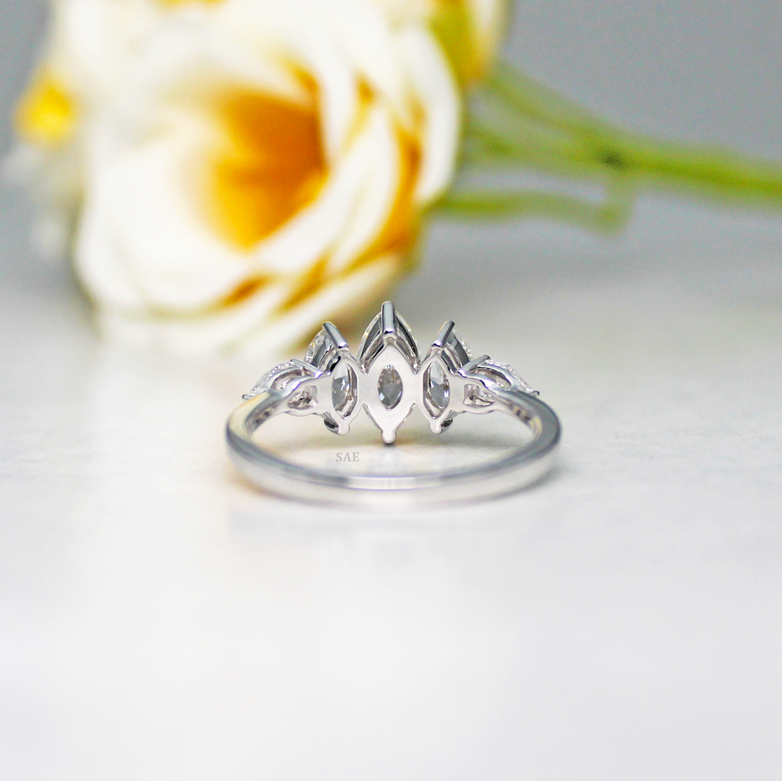 0.30 to 0.70 Carat Three Marquise Lab Grown Diamond Ring With Side Pear Diamonds Five Stone Diamond Ring Marquise Engagement Ring for Gift