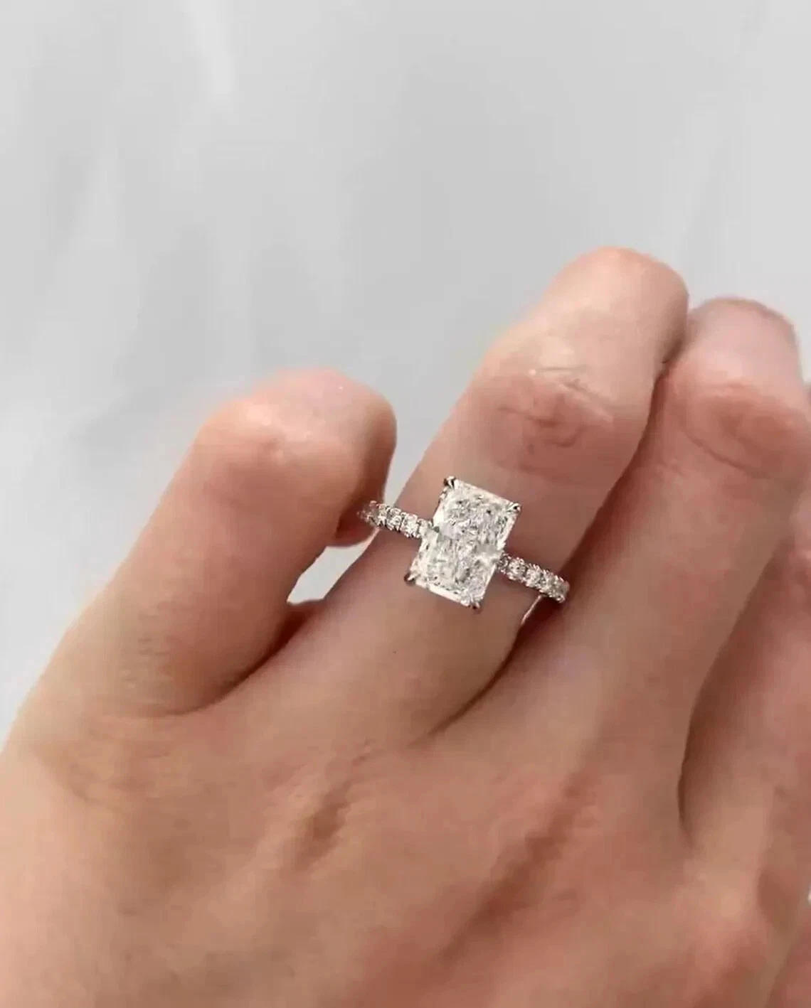 3 CT Radiant Cut Moissanite Pavé Engagement Ring