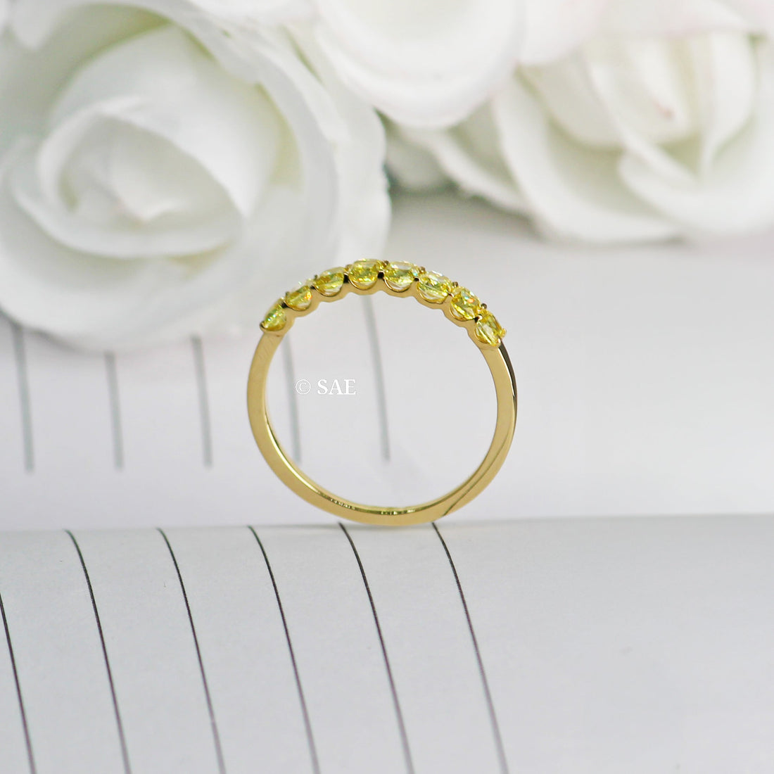 Fancy Yellow Cushion Diamond Half Eternity Band Cushion Lab Grown Diamond Eternity Ring Diamond Stackable Band Matching Ring Solid Gold Band