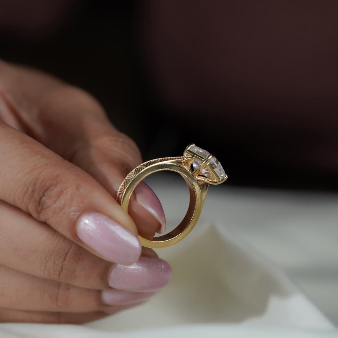 Radiant Cut Solitaire Engraved Vintage Inspired Bridal Ring