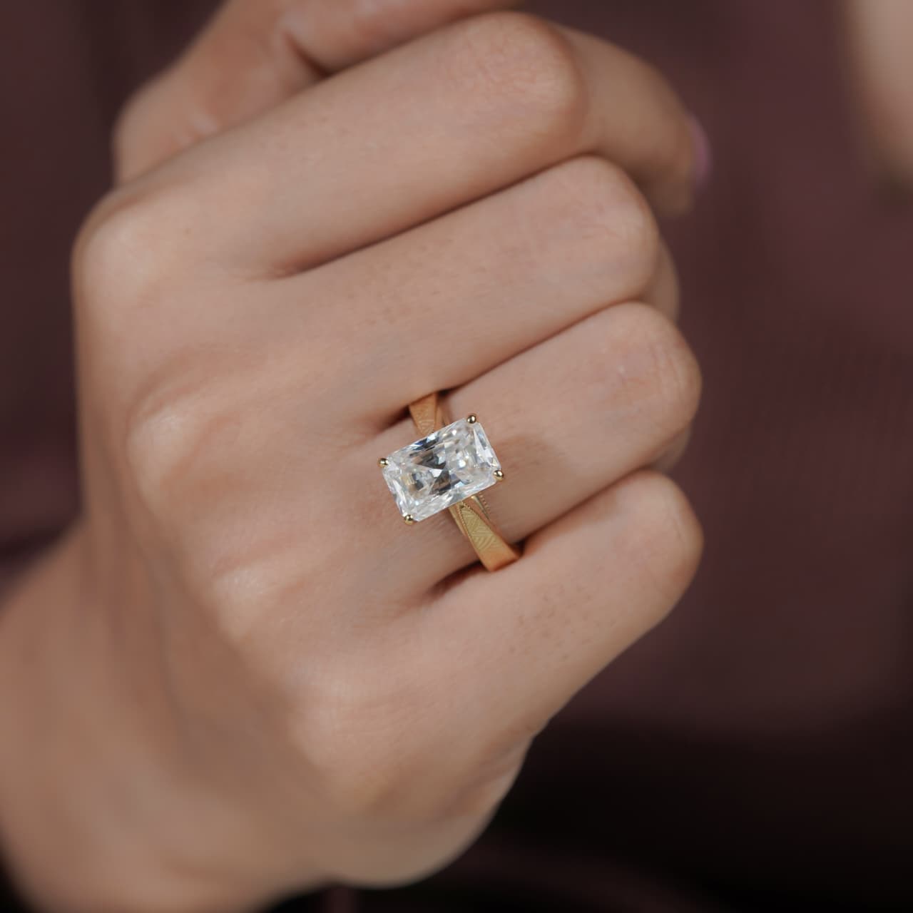 Radiant Cut Solitaire Engraved Vintage Inspired Bridal Ring