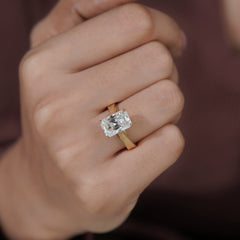 Radiant Cut Solitaire Engraved Vintage Inspired Bridal Ring