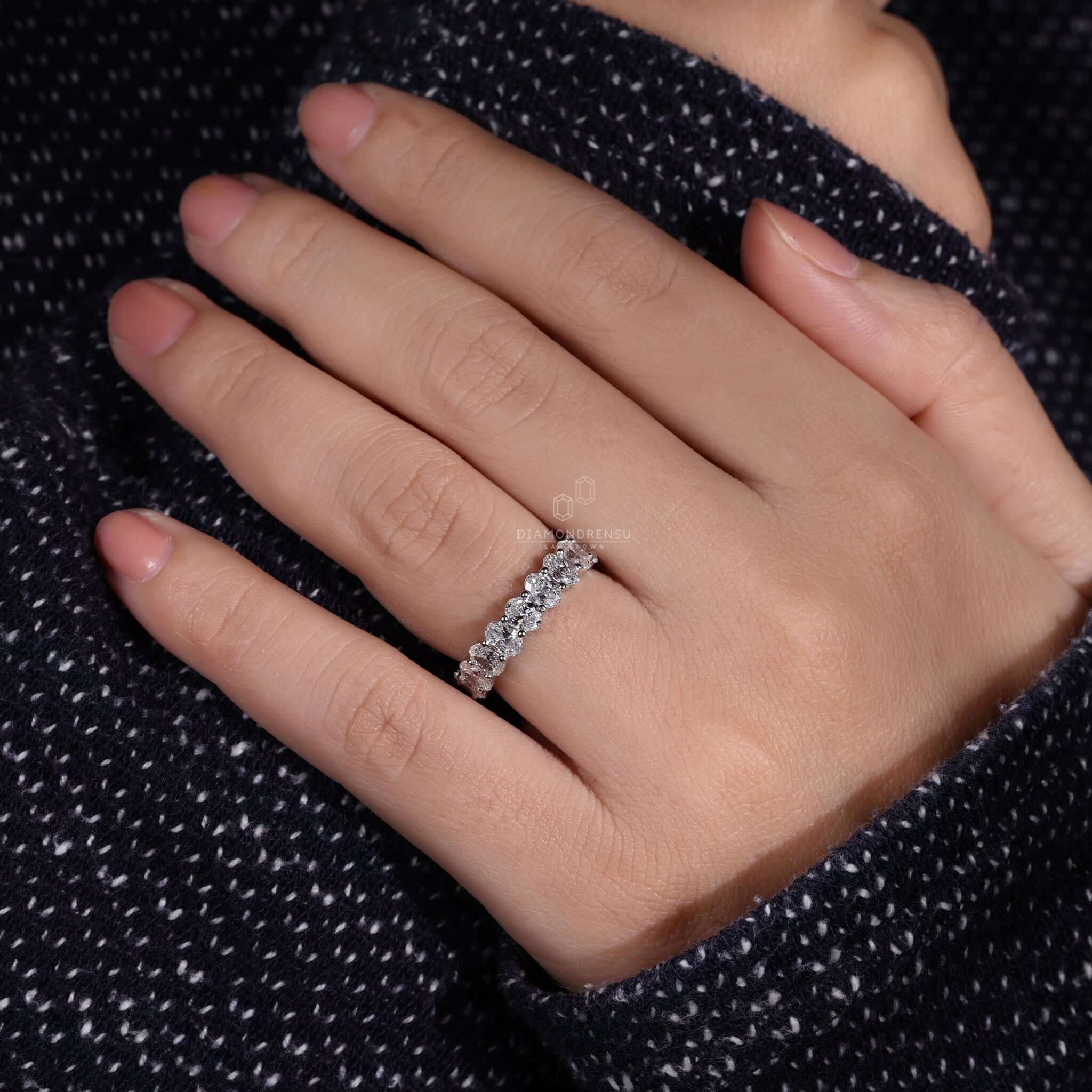 0.19 CT each Oval Cut Lab Grown Diamond Wedding Band, Full Eternity Band