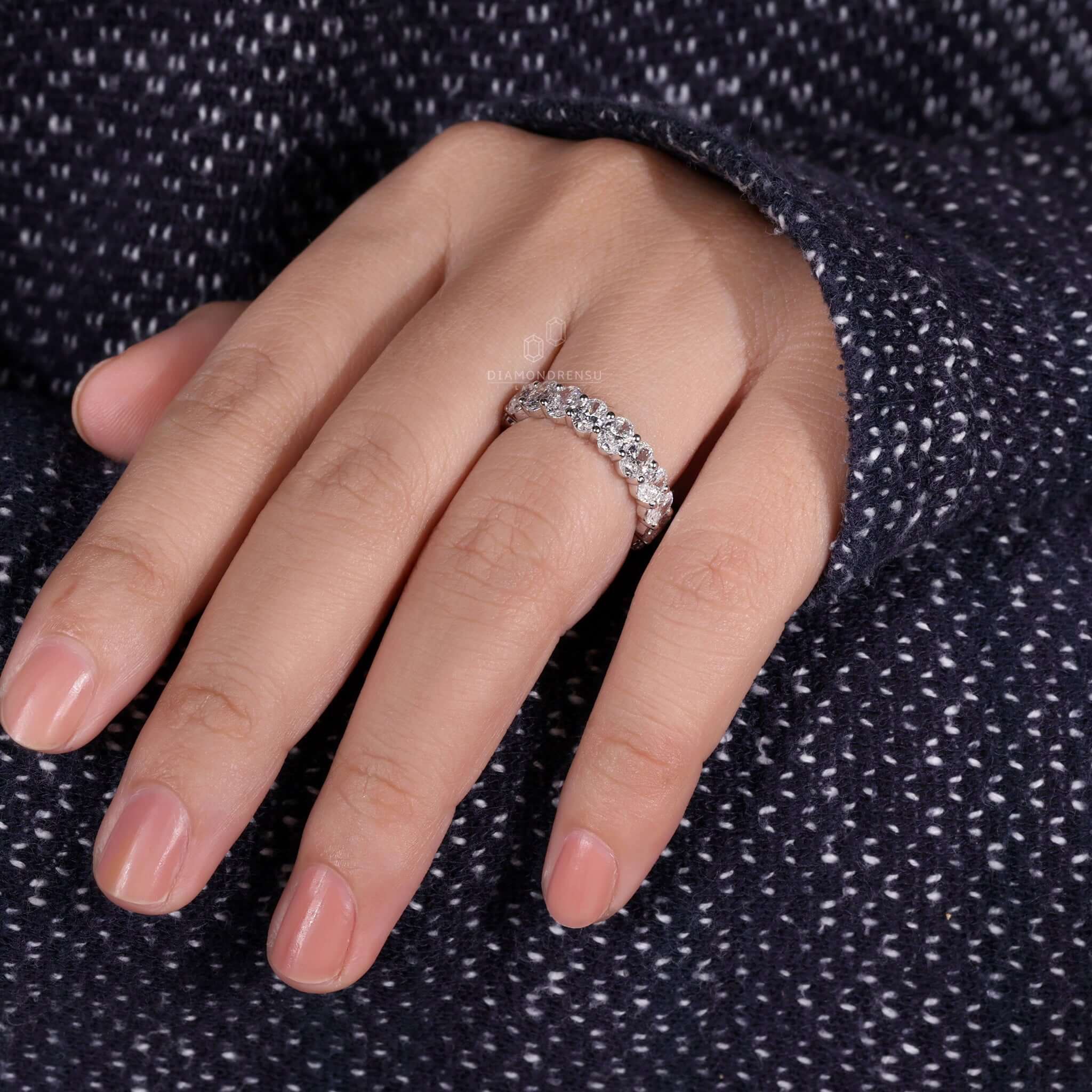 0.19 CT each Oval Cut Lab Grown Diamond Wedding Band, Full Eternity Band