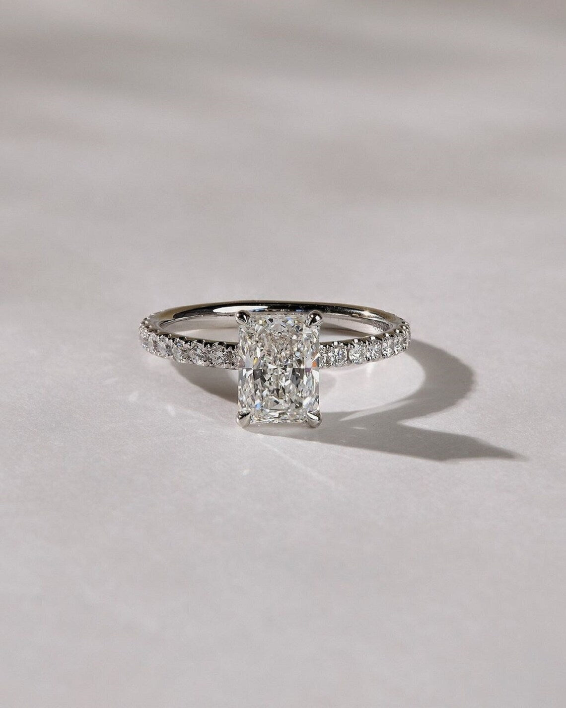 3 CT Radiant Cut Moissanite Pavé Engagement Ring