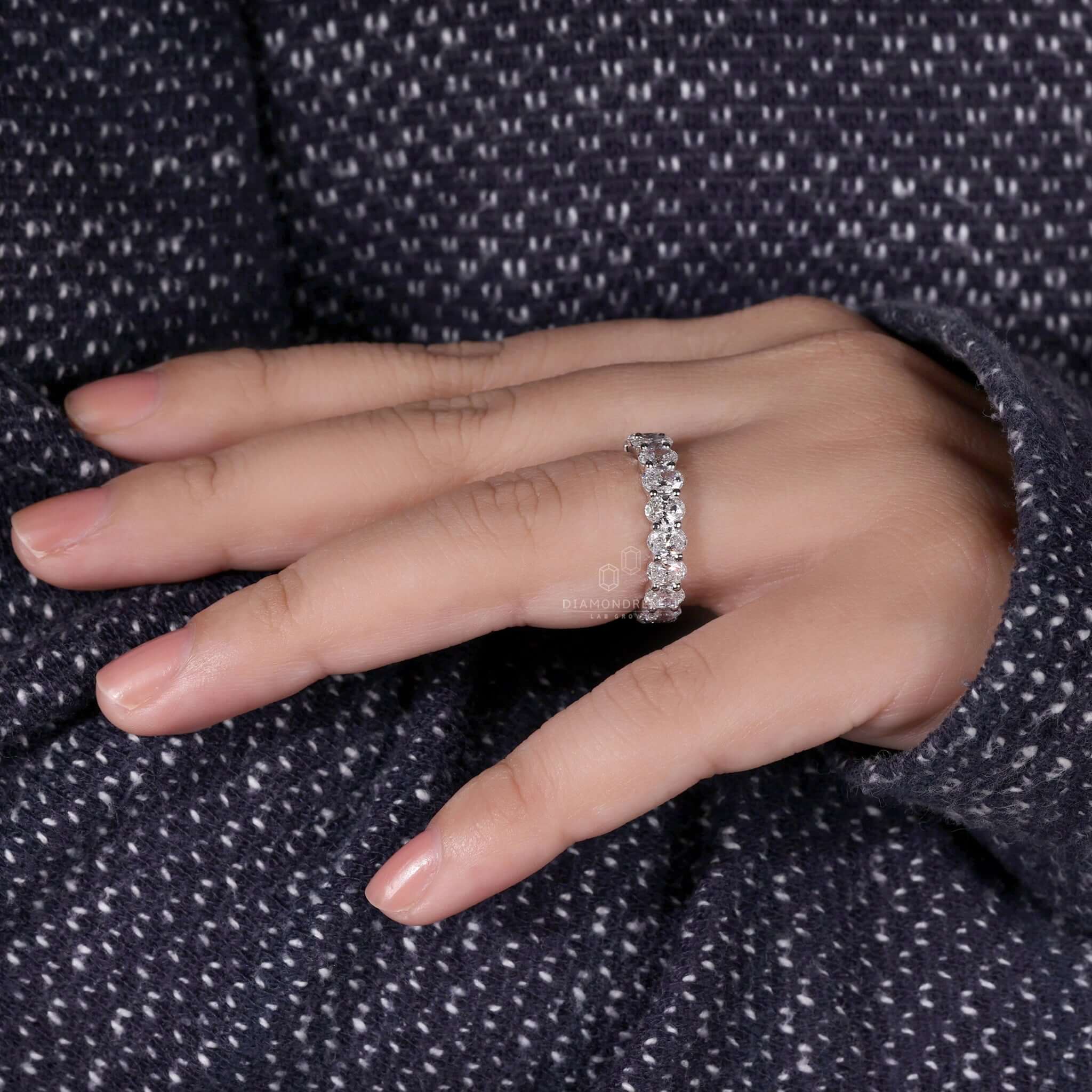 0.19 CT each Oval Cut Lab Grown Diamond Wedding Band, Full Eternity Band