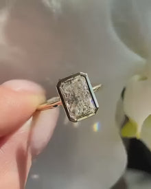 Radiant Cut Bezel Set Moissanite Engagement Ring in White Gold | Minimalist Promise Ring