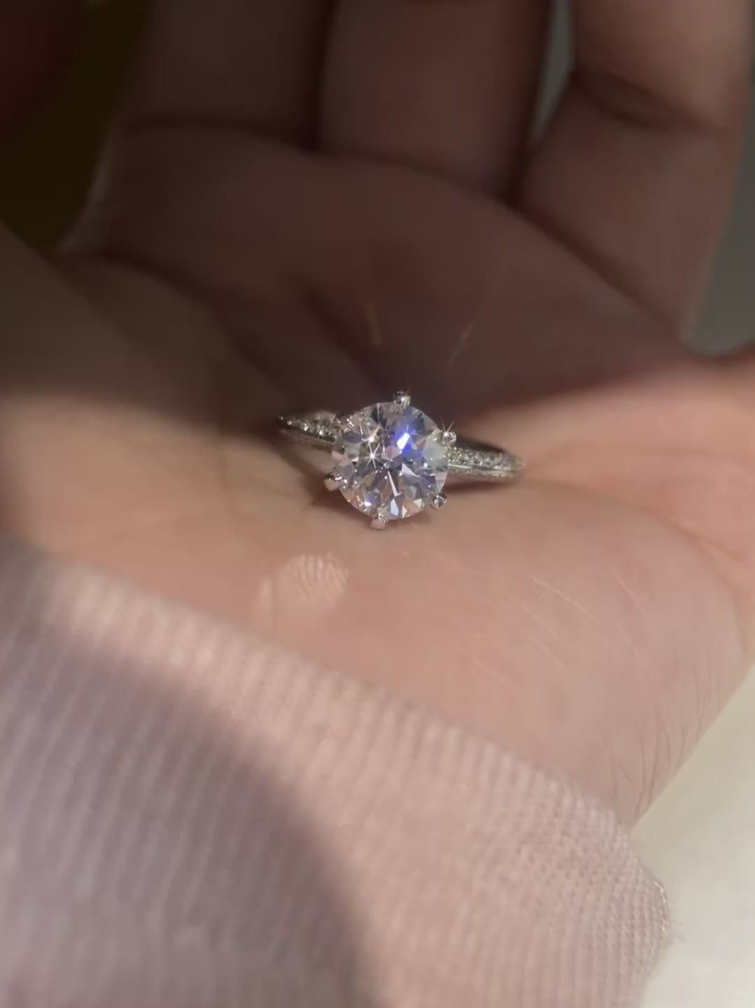 Elegant Round Cut Diamond Engagement Ring with Pavé Diamond Band