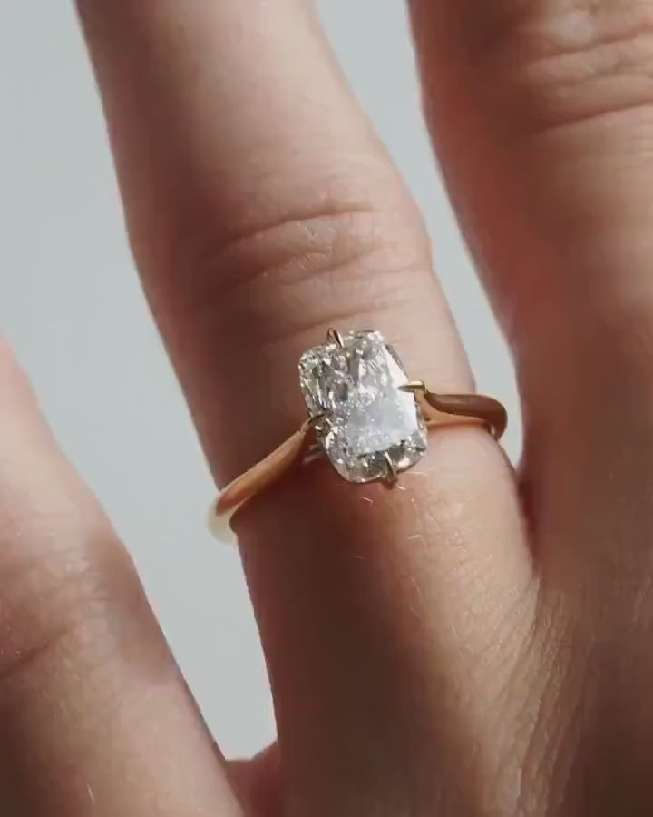 Elongated Cushion Cut Solitaire Engagement Ring, Lab Grown Diamond Ring