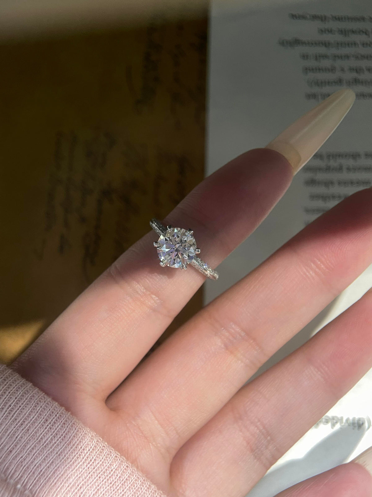 Elegant Round Cut Diamond Engagement Ring with Pavé Diamond Band